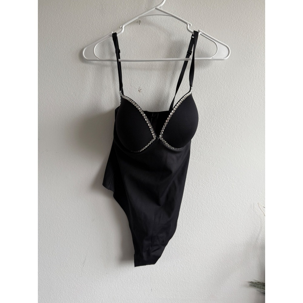 SKIMS Black Rhinestone Underwire Bodysuit‎ Sleeveless Snap Gusset Slim Fit